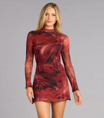 Abstract Affair Mesh Mock Neck Dress