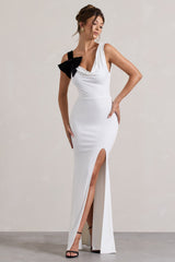 A Catch | White Cowl-Neck Split Maxi Dress With Bow