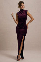 Abilene | Port Velvet High-Neck Split Maxi Dress