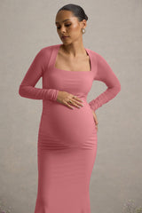 Abeam | Blush Pink Maternity Maxi Dress With Sheer Sleeves