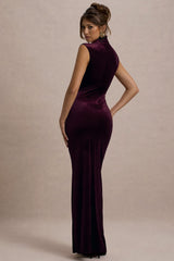 Abilene | Port Velvet High-Neck Split Maxi Dress