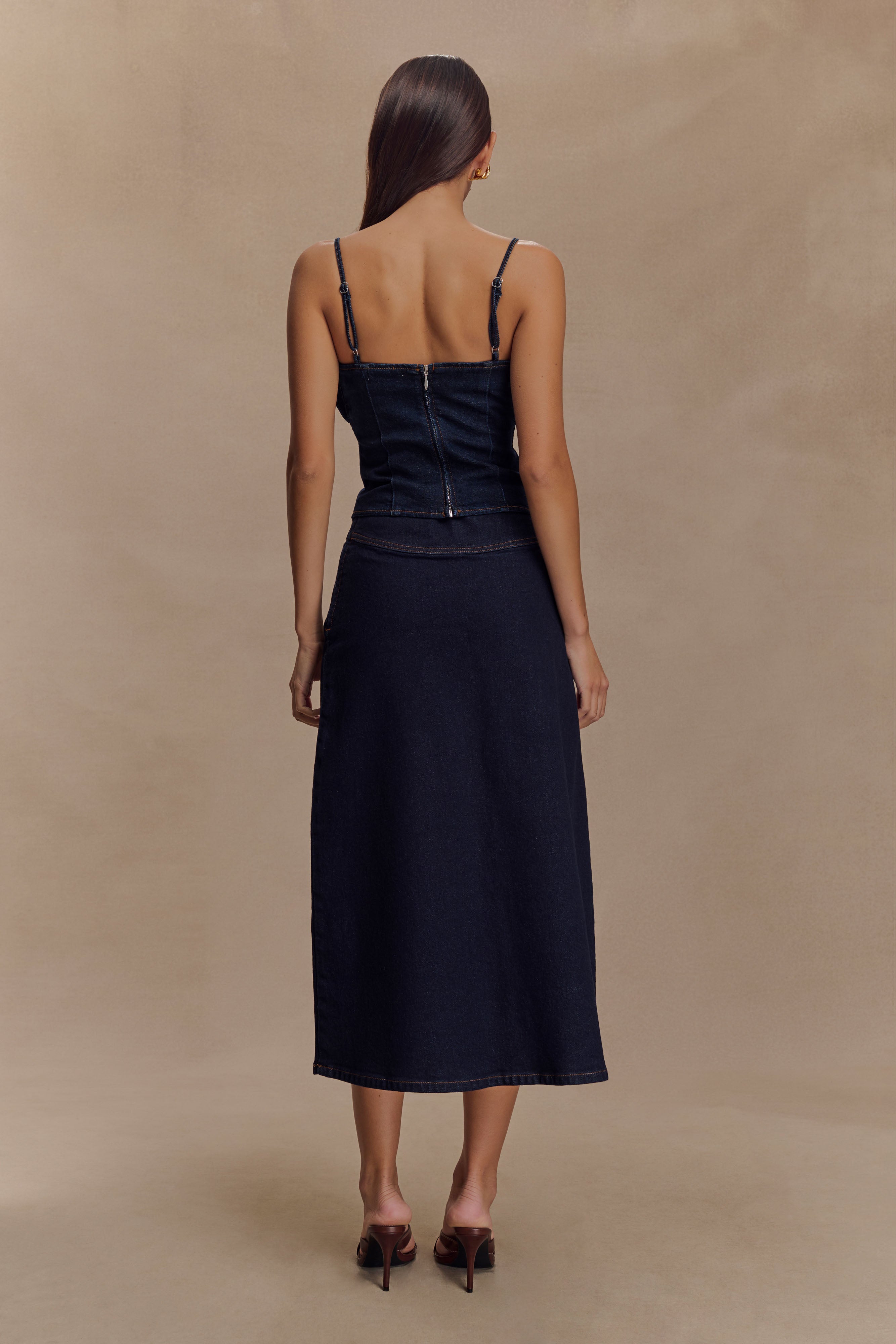 Cecilia Denim Frill Corset - Indigo Blue