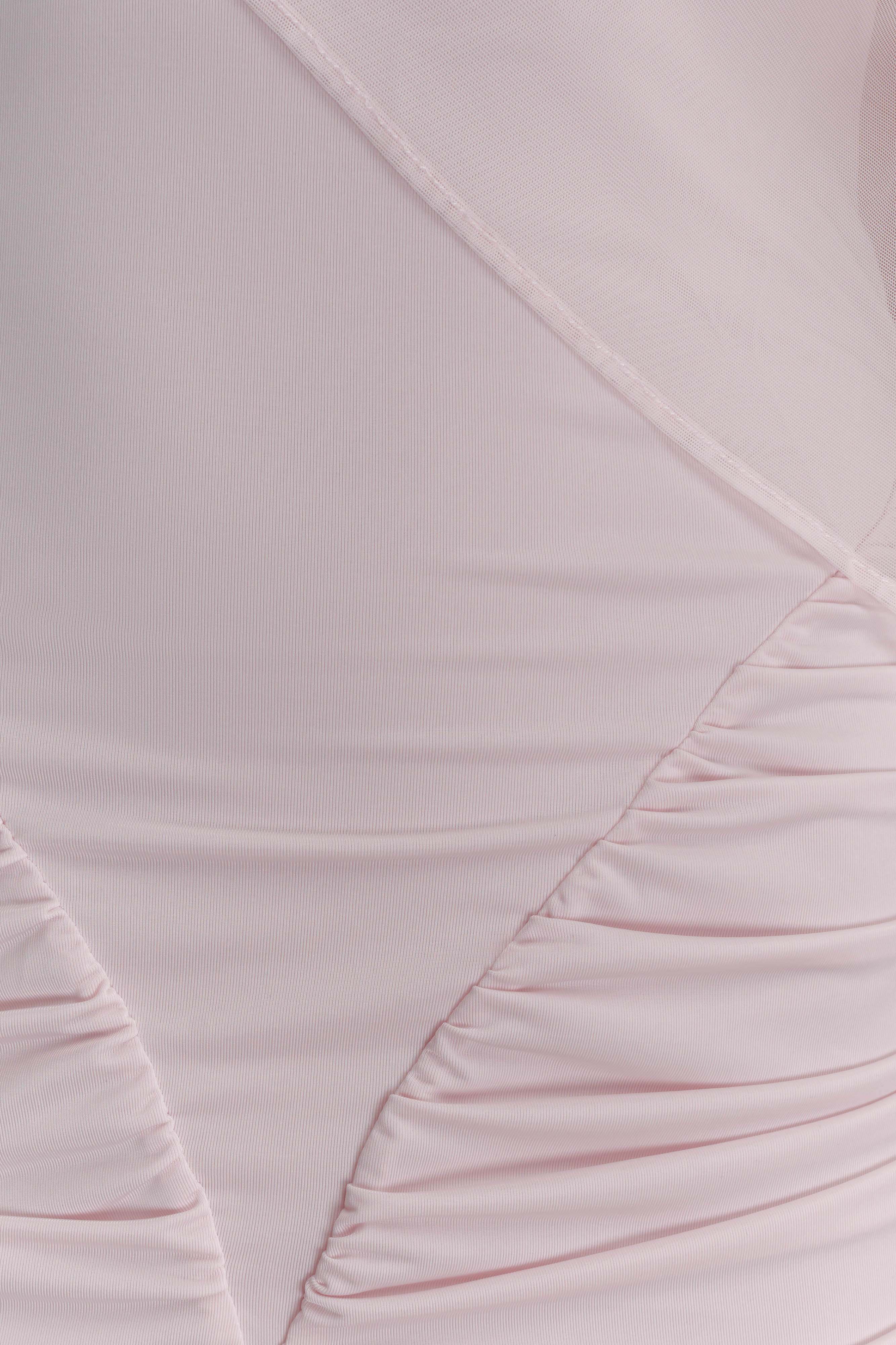 Amandine Ruched Slinky Maxi Dress - Pale Pink