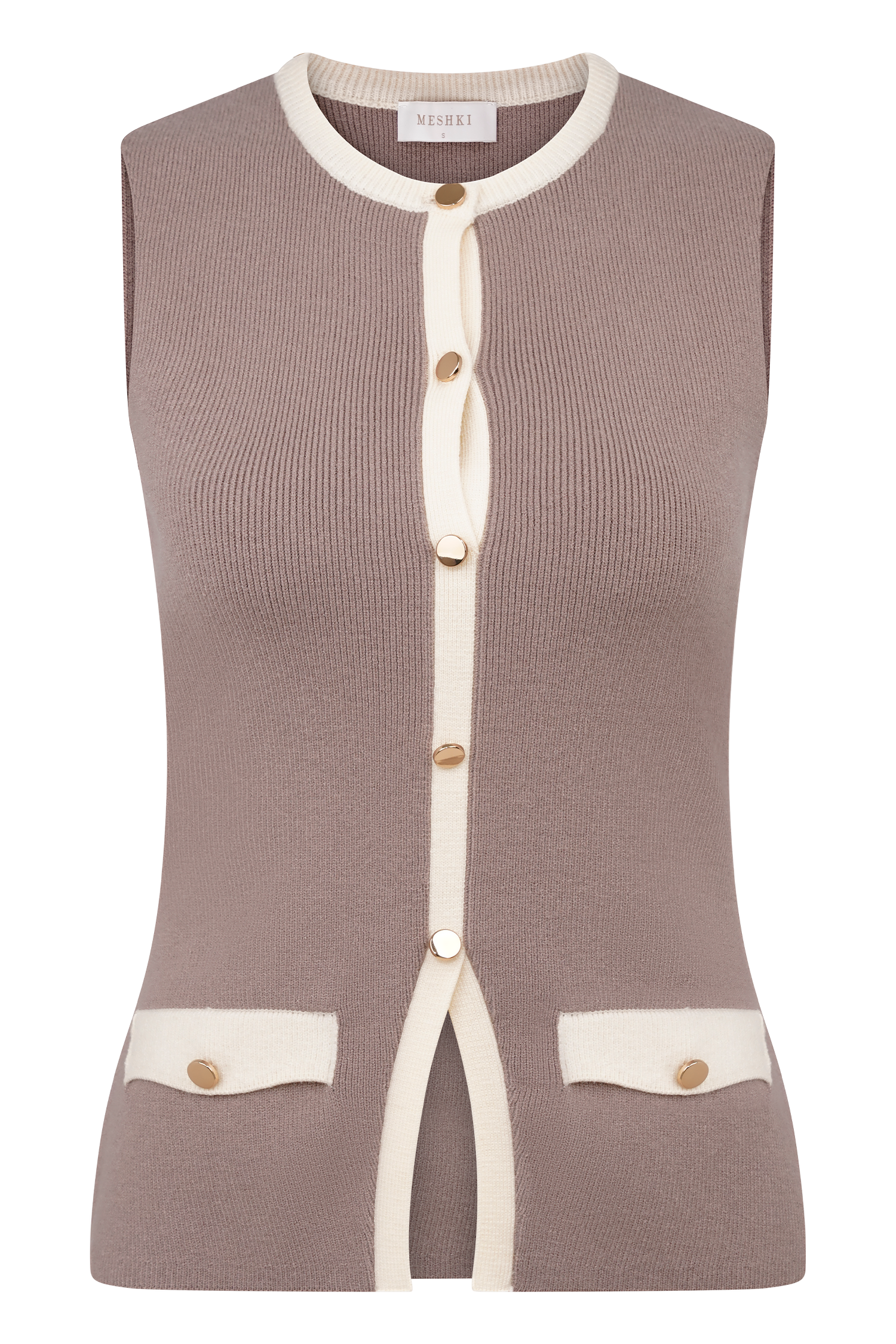 Julianne Contrast Knit Top - Pebble/Ivory